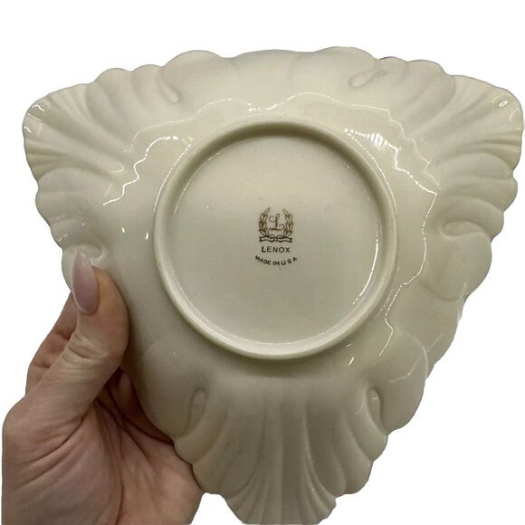 VTG MCM Lenox 24kt Gold Trim Triangle Shaped Dish/Jewelry Tray Porcelain Ivory - Picture 3 of 4